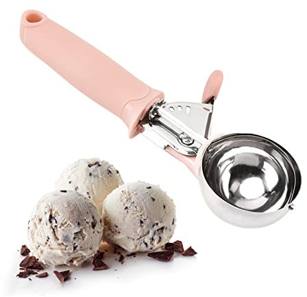 Paletta Gelato in Acciaio Inox, Acciaio Inox con Grilletto, Porzionatori da Gelato, per Scavare Il Gelato, Frutta, Biscotto, Scava la Pastella (Rosa)