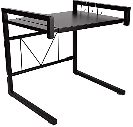 HUOLE Étagère Four à Micro-Ondes Extensible Etagère de Boulangerie Robuste en Acier au Carbone Support Grille à Micro-Ondes Organisateur de Cuisine avec 3 Crochets(42cm (40-65cm) Noir)