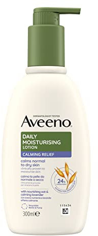 Aveeno Daily Moisturising Lotion Calming Relief (1x 300ml), Soothing Body Lotion with Nourishing Oat and Calming Lavender Scent, Gentle Body Moisturiser, Calms Normal to Dry, Sensitive Skin
