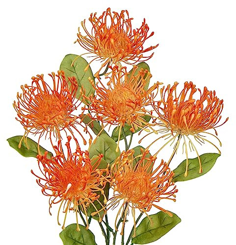 Kunstblumen Chrysanthemen Dekoration mit 6 Chrysanthemen Blütenköpfe 2er-Set Künstliche Spinnen Dekoration für Herbstdeko Heimdekoration, Hochzeit, Garten Party Dekoration Blumenarrangement, Orange