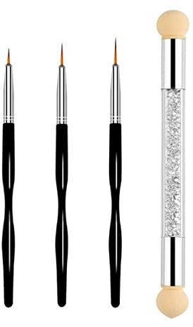Nagel Pinsel Set, (4 Stück) 3*Nagelpinsel, 1*Schwammpinsel Sponge Brush | Nail Art Pinsel Set Nägeldesgin Zeichenwerkzeuge Fineliner Liner Gel Pinsel Gelnagel Nail Art Rendering-Werkzeuge