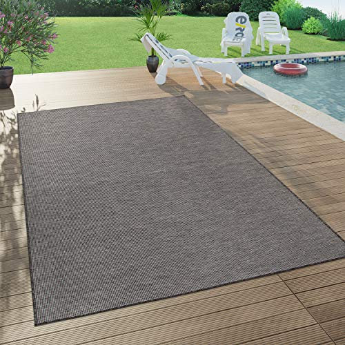 Paco Home Outdoor Teppich Balkon Terrasse Pastellfarben Flachgewebe Gartenteppich Modern, Grösse:120x160 cm, Farbe:Grau