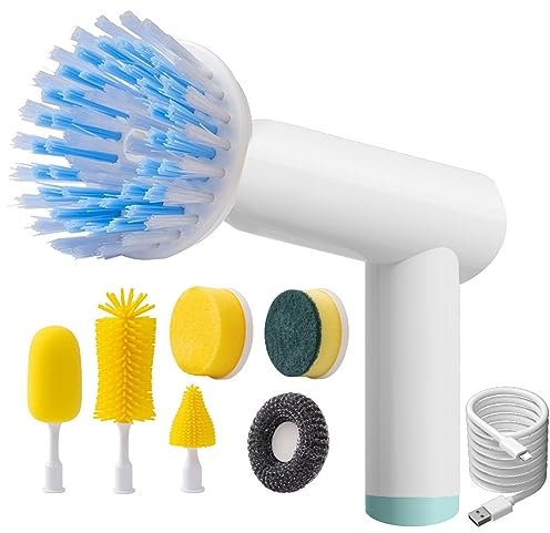 DONGTATA Elettrica Spazzola Spin Scrubber Cucina Bagno Cleaner 7 Teste