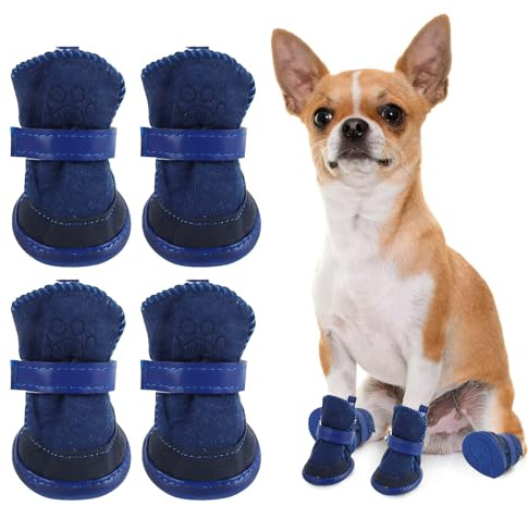 ACTOYS Zapatos Perro, 4 Piezas Botas para Perros, Protector de Pata de Botas para Perros, Botas Nieve para Perros, Antideslizante Perro Zapatos para Perros Pequeños y Medianos