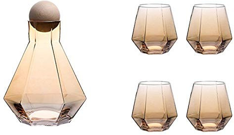 Obahdirry Diamond Whiskey Glasses Sets Water Kettle with Wood Ball Lid Clear Jug for Juice Cocktail Wine Glasses Set -