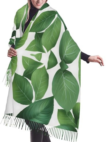 SSIMOO Bright Moon At Sea Hippie Experience Style im bequemsten Stil: Damen Strickschal mit Fransen, warmer Schal für modischen Look, Kräuterpflanze Blatt, Einheitsgr��e
