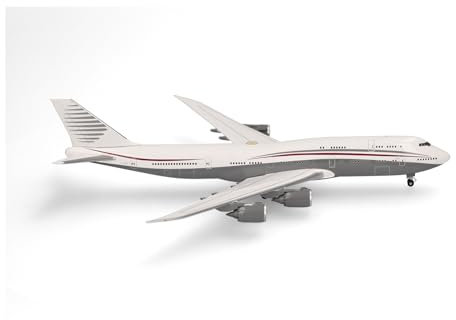 herpa Modellflugzeug Qatar Amiri Flight Boeing 747-8 BBJ – A7-HBJ, Miniatur im Maßstab 1:500, Sammlerstück, Modell ohne Standfuß, Metall