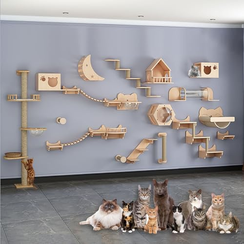 Katzen Kletterwand Set - Kratzbaum Wand, Verdicktes Brett für Einfache Wartung und Reinigung, DIY-freie Kombination (Size: B17-35PCS)