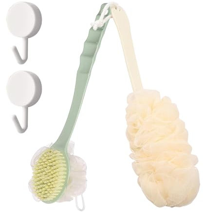Mesh Duschbürste 2 Stück Mit Langem Griff Und Badeschwamm Rückenbürste Dusche Weich Duschbürste Badewäscher Massage Schwammbürsten Rückenbürste Mesh Für Badzubehör Damen Und Herren