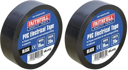 Faithfull FAITAPEPVCBK Black PVC Electrical Tape 19 mm x 20 m (Pack of 2)