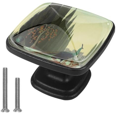 suojapuku Pomello quadrato per mobile, confezione da 4,pavone della foresta,Ferramenta per armadietti da cucina per maniglie per cassettiere e cassettiere