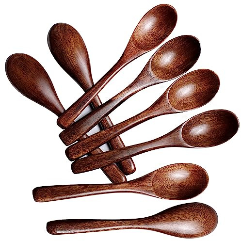 MEIYAHOME Brauner Holzlöffel, 15 cm, natürliches Nanmu, kleine Suppenlöffel, Servierlöffel, Holz-Teelöffel für Kaffee, Tee, Honig, Dessert, Kochen, Mischen für den täglichen Gebrauch, Küchenhelfer aus