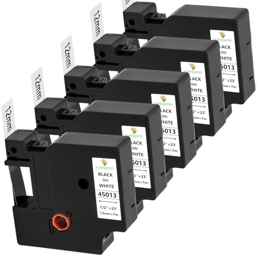 5PK Kompatibel für Dymo d1 Etikettenband 45013 12mm x 7m Schwarz auf weiß