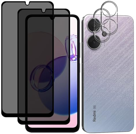 MiRowy 4 Piezas Protector Pantalla de Privacidad + Protector de Lente de Cámara para Xiaomi Redmi 13C 5G, 9H Cristal Vidrio Templado Antiespia, Protector Pantalla para Xiaomi Redmi 13C 5G