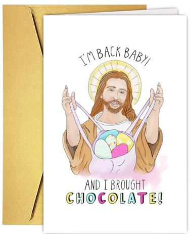 UUEFKTN Funny Jesus Easter Card, Humorous Jesus Eggs Chocolate Card, Easter Sunday Celebration Card, Humorous Easter Card For Friends Family Member