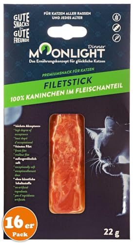 Moonlight Filet-Stick mit Kaninchen (16 x 22 g) – Getreidefreier Premium Katzensnack - 100 % Kaninchen im Fleischanteil – Weich, natürlich & extra lecker