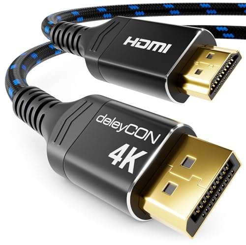 deleyCON 2m 4K DisplayPort auf HDMI Kabel 1080P@60Hz 4K@30Hz | für HDMI Monitor, TV, Beamer, Aluminium-Stecker + Nylonkabel, für DP Computer, PC und Grafikkarte