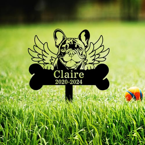 Goodqueen Custom French Bulldog Dog Memorial Grave Marker Burial Stake, Personalized Bulldog Dog Memorial Stake Grave Marker Loss of Dog Headstones Gift, Customized Wings Dog Memorial Grave Stake