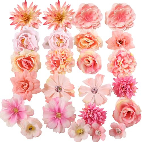 Taasmoog Artificial Flowers Combo Box Set, 24 Pcs Pink Roses Artificial Flowers Fake Flowers Realistic Fake Plant for DIY Wedding Party Hair Accessory Scrapbooking Home Decor