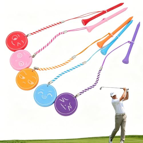 Golf Tee mit String, 5 Stück 3 1/4 Zoll Holz Golf Tees Reduzieren Seitenspin Und Reibung Anti-Verlust-Seil Magnetisch Unterstützung für Driving Range und Praxis Matte Golf Tees, Mehrfarbig