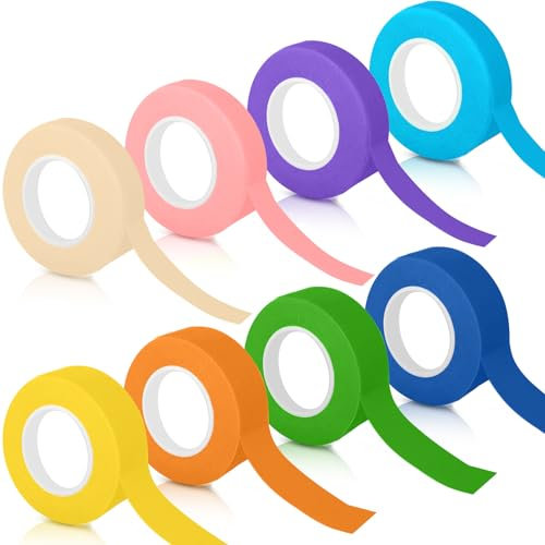 HavaCue 8 Farbe Kreppband Malerband, 15MM*12M/20MM*12M Farbiges Klebeband, Bunt Deko Klebeband, DIY Masking Tape Verarbeitung, Buntes Klebeband Für Handwerk Kunstunterricht Maler Kinder Wandmalereie