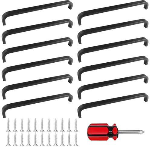 Littlegaofeithing 12 pezzi Maniglie per Mobili da Cucina Nero Maniglie cucina Distanza fori 128 mm armadietti in acciaio inossidabile per mobili da cucina Decorazioni per la casa