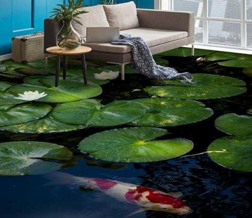 Benutzerdefinierte Boden Wasserdichte Stereo-Aufkleber 3D-Lotusblattfisch, 430 x 300 cm 3D-Bodenfliesen Aufkleber Bodenbelag Tapete Wandbild PVC Wasserdicht selbstklebende Tapete Wohnkultur