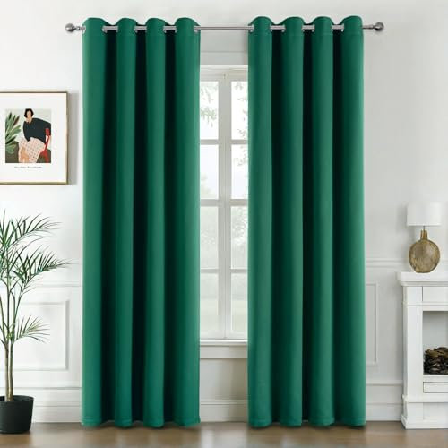 MIULEE Vorhänge Grün Blickdicht mit Ösen, Schöner Weicher Verdunklungsvorhänge zum Verdunkeln von Räumen, 2er Set Gardinen Abdunkelnd Schlafzimmer Wohnzimmer Thermovorhang Kälteschutz 140X225 cm