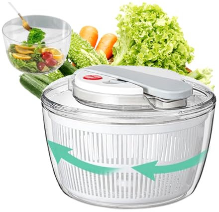 3.5L Salad Spinner, Lettuce Spinner Kitchen Gadgets, Easy to Clean Fruit Vegetable Washer Basket with Bowl, Vegetable Washer Dryer, One-Handed Handle Press for Kitchen Washing White