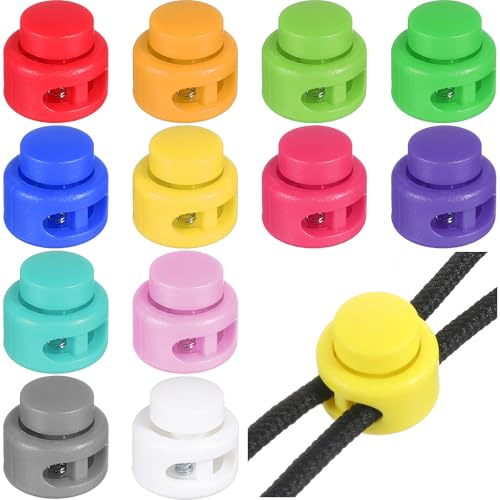 AOZUO 12 Stück Kordelstopper 2 Loch,Farben Kordel Stopper,Kordelklemme Paracord Verschluss aus Kunststoff In Verschiedenen Knebel Federstopper Schiebeverschluss Knöpfe Kordelverschluss für Rucksäcke