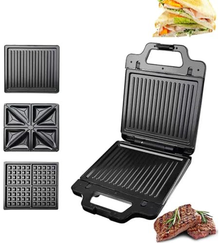 BDJSN Máquina para Hacer Desayuno Eléctrica De 1400 W, Máquina para Hacer Carne Eléctrica Multifuncional De Acero Inoxidable con 3 Placas Antiadherentes Extraíbles, Control Automático De Temperatura