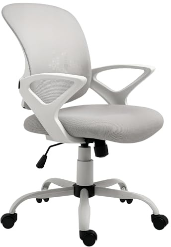 Vinsetto Bürostuhl Ergonomischer Mesh Schreibtischstuhl, Höhenverstellbarer Drehstuhl mit Leinenoptik, Computerstuhl für Büro, Grau