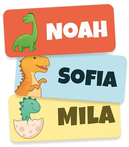 Namensaufkleber Kinder für Schule & Kita (180 Stk, Dinosaurier) | Personalisiert & Waschmaschinenfest, Namensschilder für Kleidung, Namensetiketten, Klebeetiketten Namen Kinder
