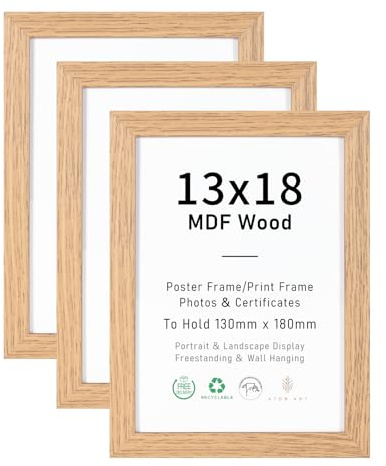 ATOBART MDF Holz Natur Bilderrahmen, 13x18 cm, 3er Set