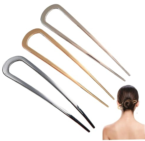 3 st fransk hårnål, metall vintage U-formade hårnålar för updos, chignons, hårknut och twist frisyrer, gåvor för kvinnor fransk pin