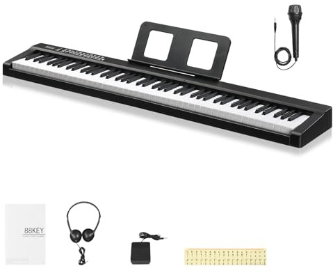 Bonnlo GPP-101 88-Tasten Digitalpiano mit Semi-Gewichteten Tasten, Bluetooth (Audio & MIDI), 150 Demo-Songs, 1000 Rhythmen & Klangfarben, Sustain Pedal, Kopfhörer, LED Display und USB-MIDI, Schwarz