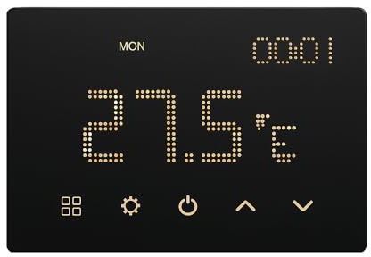 Termostato da incasso, per scatola 503, occupa 3 moduli, ultra piatto, nero, Display LED touch screen, programmazione giornaliera, alimentazione 220V 230V, caldaia, riscaldamento