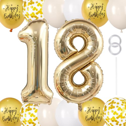 GoldRock 17 Stück Luftballons 18 Geburtstag Deko Set, Deko 18. Geburtstag Mädchen Junge,XXL 40 Zoll Zahlen 18 Luftballon + Geburtstagsdeko 18 Jahre Mädchen Jungen,18 Ballon Zahl,Happy Birthday Ballons