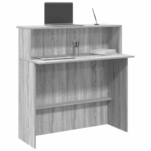 ZQQLVOO Empfangstheke Grau Sonoma 100x50x103,5 cm Holzwerkstoff mit integriertem Tresen und Regal für Büro, Hotel, Klinik oder Salon, 4-seitige hohe Wände, professionelle