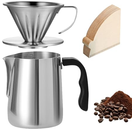 Cafetière Pour Over, Set Cafetière Filtre Manuelle 600 Ml En Acier Inoxydable 304, Serveur À Café Et Dripper Avec 100 Filtres Papier Taille 02, Pour Maison Bureau Camping
