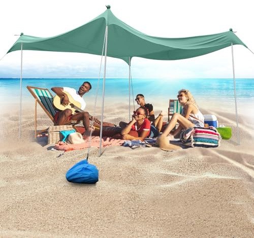 JAICOM Tiendas de Playa, 3m x 3m Parasoles, UPF50+ Protección UV con Barra de Soporte de Aluminio Refugio de Playa Portátil para Playa, Camping, Patio, Pesca