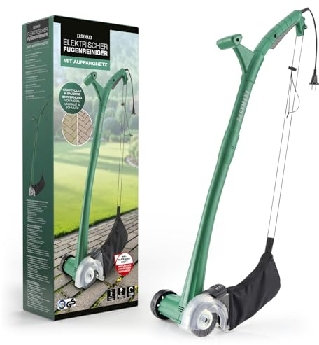 EASYmaxx Cepillo de limpieza eléctrico, cepillo de limpieza con 2 cabezales de cepillo incluidos, cepillo para juntas y dispositivo de limpieza, incluye red colectora de 1,3 litros, rueda guía