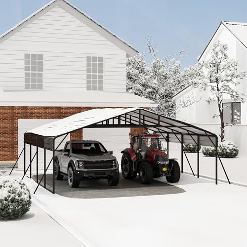 Garvee Bri Voiture 20x20 Robuste, Garage Externe en Métal avec Toit Acier Galvanisé, Haut Abri pour Voiture, Camion, Tracteur Et Camping-Car