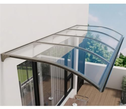 JUCCJUXIN Marquesina Puerta Exterior, Tejadillo Proteccion Lluvia, Policarbonato Placas Transparente, Marquesina Arqueada, Marquesina con Soporte, for Balcón, Patio, Techo(100x360cm/39x142in)