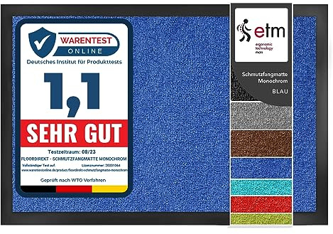 etm Schmutzfangmatte Mono - Fußmatte in leuchtenden Farben - Leistungsstarker Fußabtreter - Schmutzmatte für Innen und Außen (Blau, 90x150 cm)