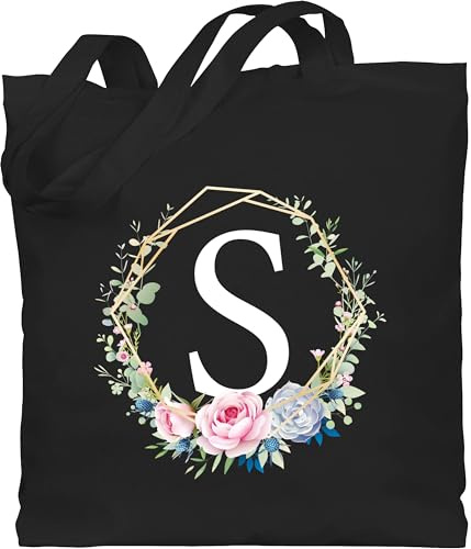 Shirtracer - Baumwolltasche - Geschenk Initialen - Tasche - Blumenkranz mit Buchstabe S