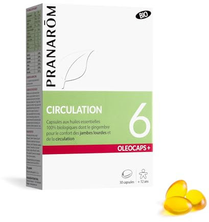 PRANARÔM - Oléocaps 6 - Circulation - Aux Huiles Essentielles Ciblées - Romarin, Genévrier, Citron, Gingembre & Pin Sylvestre - 100% Naturelle Et Bio - HECT - 30 Capsules Prédosées