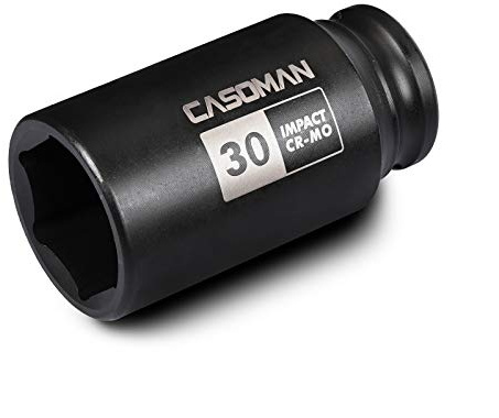 CASOMAN 1/2 tum enhet x 30 mm djup 6 PT slaguttag, CR-MO, 1/2 tum enhet 6-punkts axel mutteruttag för enkel borttagning av axelaxelaxelaxelmuttrar (30 mm)
