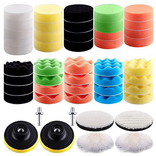 SIQUK 48 Pieces Car Polishing Pad Kit 3 Inch Buffing Pads Sponge Polishing Pads Foam Buffer Polish Pads Car Polisher Attachment for Drill