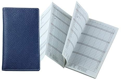 DELMON VARONE - Personalisierbarer Faltkalender 2026 DIN A6 Soft Grain Leder blau - Organizer Terminplaner (1 Monat 2 Seiten) in Lederhülle - Termin Kalender mit Monatsübersicht & Adressenheft